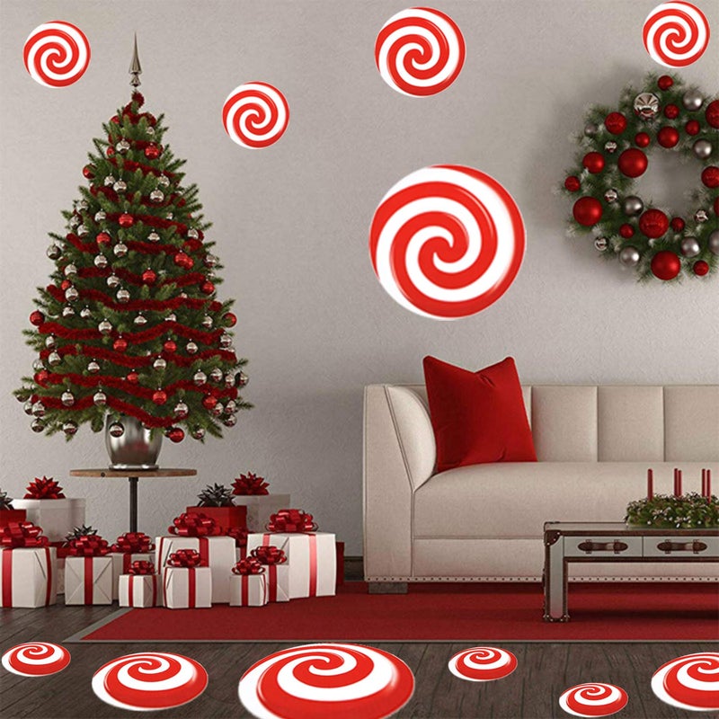 Alpurple 24 PCS Peppermint Floor Decals Stickers-3 Sizes Self-Adhesive Design Christmas Candy Stickers,Floor Window Clings for Christmas Valentine's Day Candy Party Decorations - Image 5